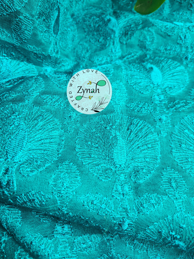 Zynah Designer Pure Kora Silk Saree with Scalloped Border & Thread Embroidery; Custom Stitched/Ready-made Blouse, Fall, Petticoat; Shipping available USA, Worldwide