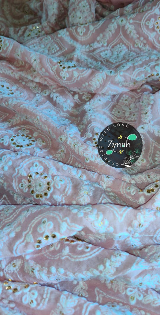 Zynah Pure Georgette Chikankari Saree with Sequence work; Custom Stitched/Ready-made Blouse, Fall, Petticoat; Shipping available USA, Worldwide