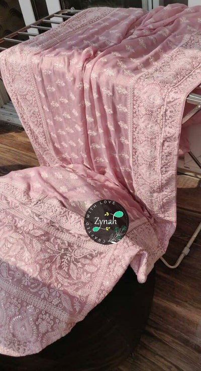 Zynah Pure Georgette Saree with Chikankari & Sequence work; Custom Stitched/Ready-made Blouse, Fall, Petticoat; Shipping available USA, Worldwide
