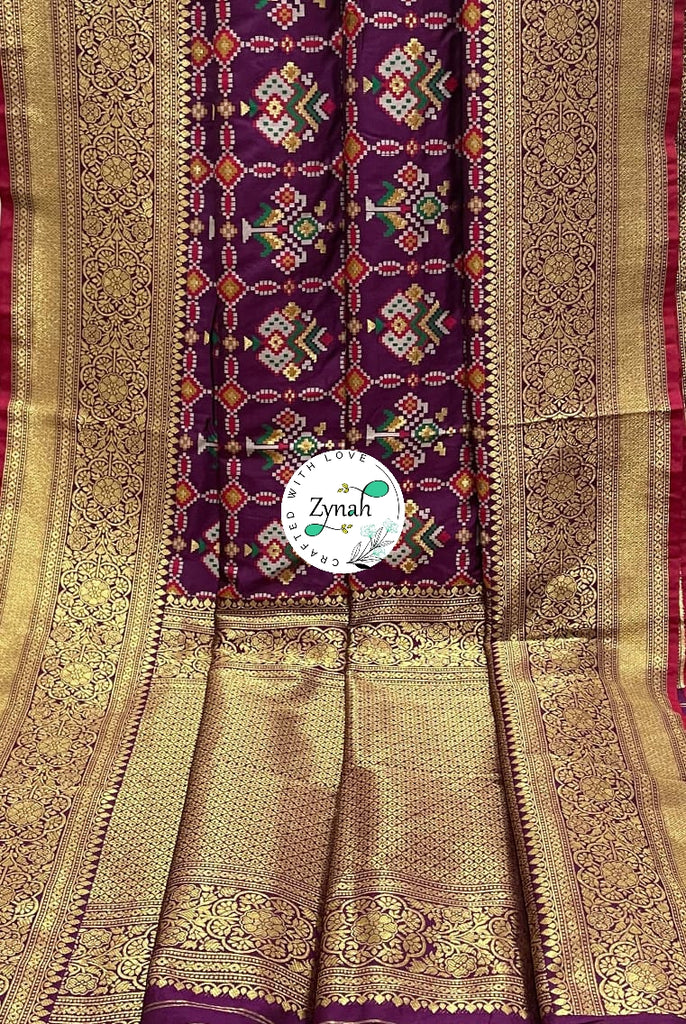 Zynah Pure Banarasi Soft Silk Saree with Patan Patola Weave; Custom Stitched/Ready-made Blouse, Fall, Petticoat; Shipping available USA, Worldwide