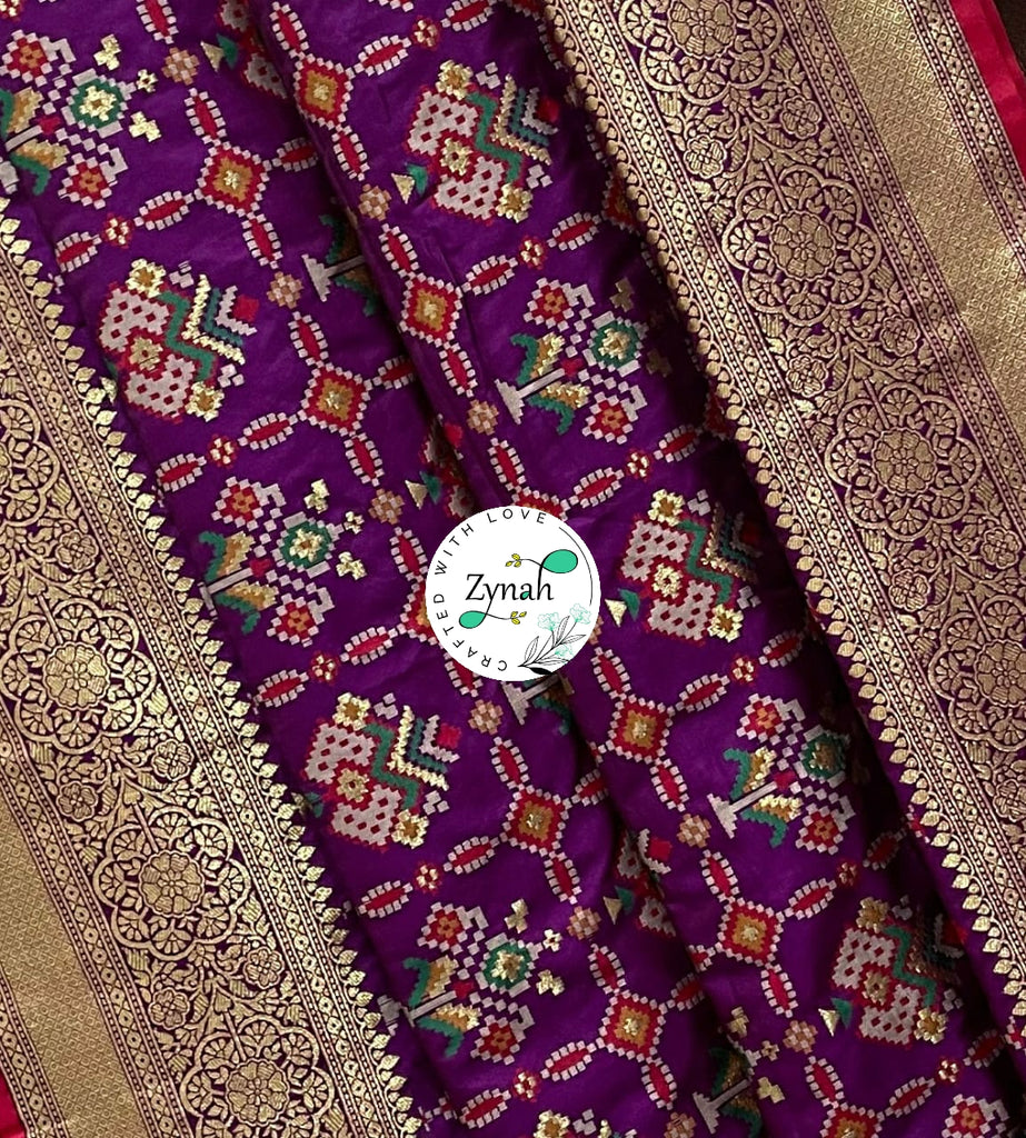 Zynah Pure Banarasi Soft Silk Saree with Patan Patola Weave; Custom Stitched/Ready-made Blouse, Fall, Petticoat; Shipping available USA, Worldwide