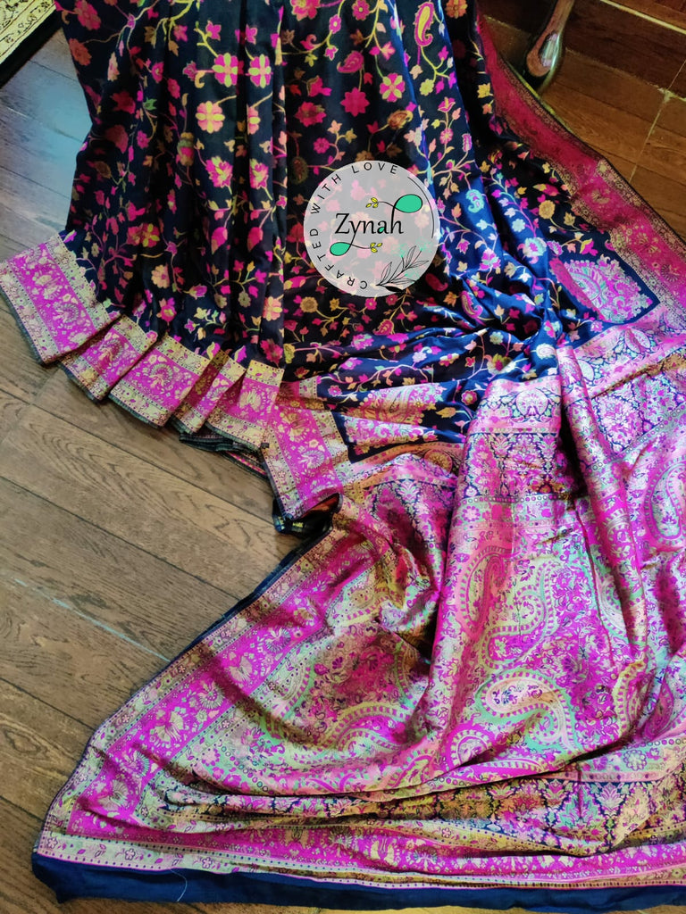 Zynah Pure Kani Silk Cotton Saree with Grand Pallu & Jaal woven body; Custom Stitched/Ready-made Blouse, Fall, Petticoat; Shipping available USA, Worldwide