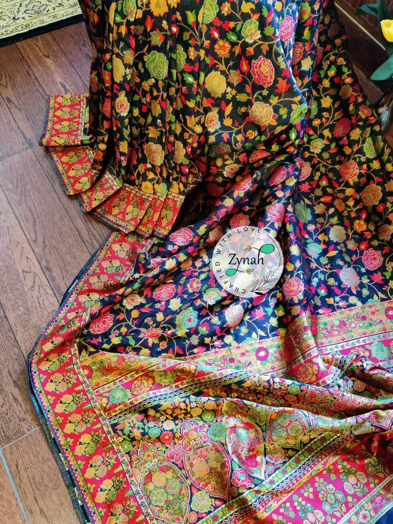 Zynah Pure Kani Silk Cotton Saree with Grand Pallu & Jaal woven body; Custom Stitched/Ready-made Blouse, Fall, Petticoat; Shipping available USA, Worldwide