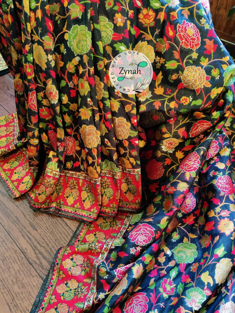 Zynah Pure Kani Silk Cotton Saree with Grand Pallu & Jaal woven body; Custom Stitched/Ready-made Blouse, Fall, Petticoat; Shipping available USA, Worldwide