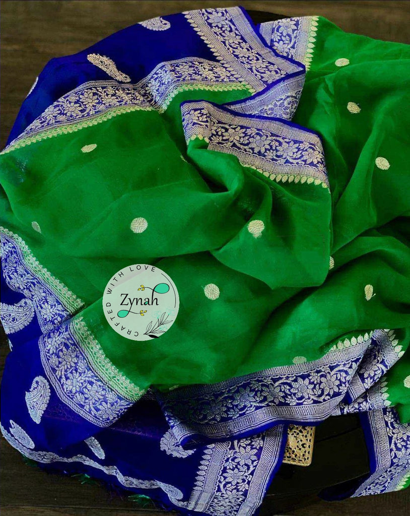 Zynah Pure Banarasi Handloom Khaddi Georgette Saree with Zari Weave; Custom Stitched/Ready-made Blouse, Fall, Petticoat; Shipping available USA, Worldwide