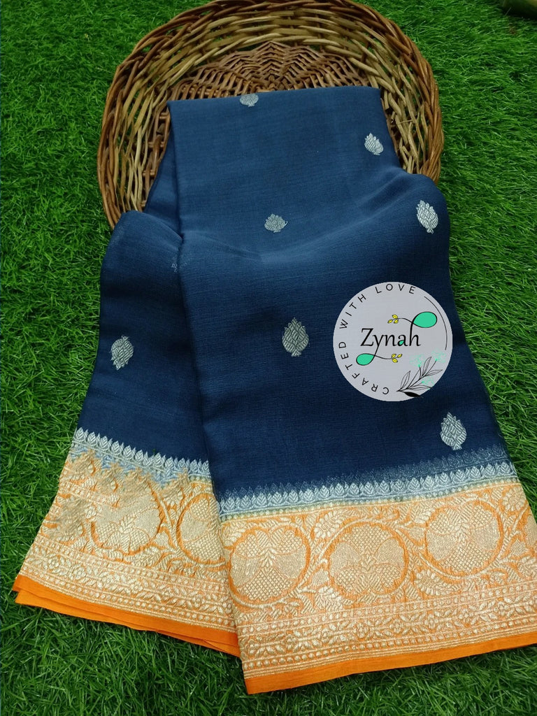 Zynah Pure Banarasi Handloom Khaddi Georgette Saree with Zari Weave; Custom Stitched/Ready-made Blouse, Fall, Petticoat; Shipping available USA, Worldwide
