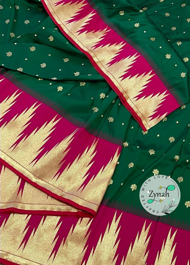 Zynah Pure Banarasi Soft Silk Saree with Temple Design Border; Custom Stitched/Ready-made Blouse, Fall, Petticoat; Shipping available USA, Worldwide
