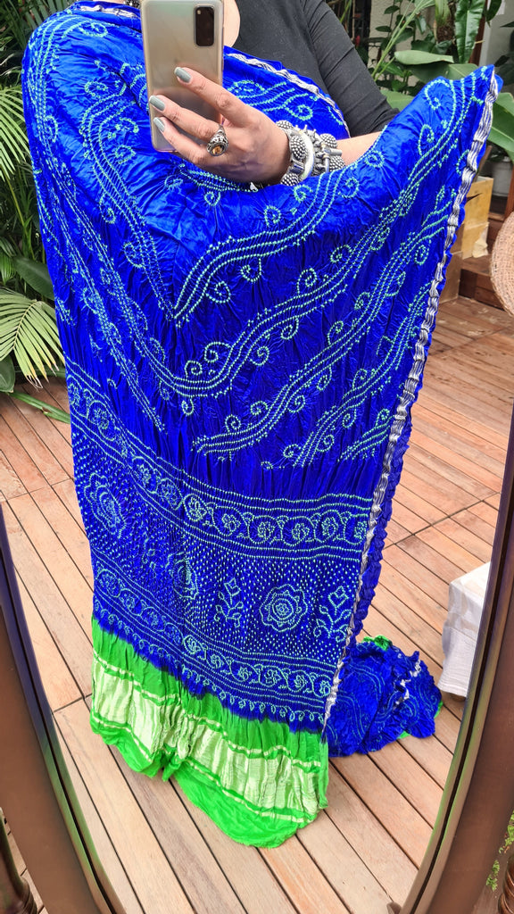 Zynah Pure Gajji Silk Designer Bandhani Saree with Zari Border & Pallu; Custom Stitched/Ready-made Blouse, Fall, Petticoat; Shipping available USA, Worldwide