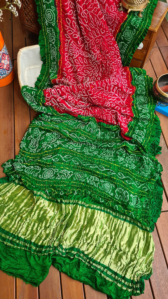 Zynah Pure Gajji Silk Designer Bandhani Saree with Tissue Pallu; Custom Stitched/Ready-made Blouse, Fall, Petticoat; Shipping available USA, Worldwide
