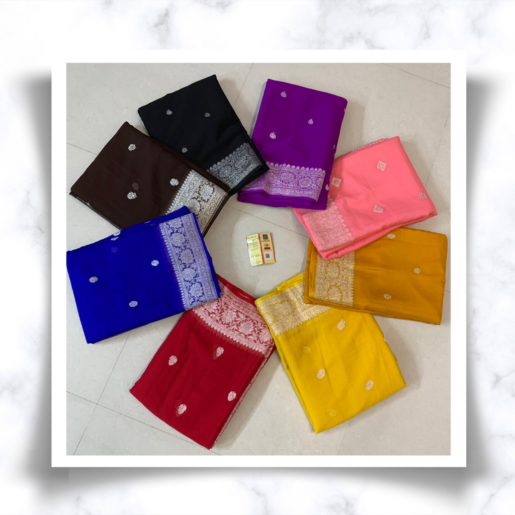 Zynah Pure Khaddi Georgette Saree with Zari Weave & Silk-mark Certificate; Custom Stitched/Ready-made Blouse, Fall, Petticoat; Shipping available USA, Worldwide