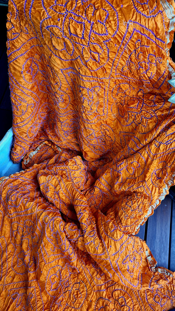 Zynah Pure Gajji Silk Designer Bandhani Saree with Tissue Zari Pallu; Custom Stitched/Ready-made Blouse, Fall, Petticoat; Shipping available USA, Worldwide