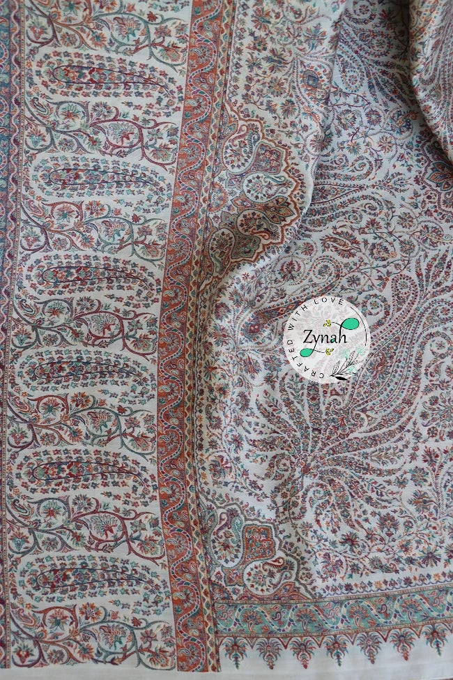 Zynah Pure Silk Kani Jamawar Saree with Grand Pallu & Border; Custom Stitched/Ready-made Blouse, Fall, Petticoat; Shipping available USA, Worldwide