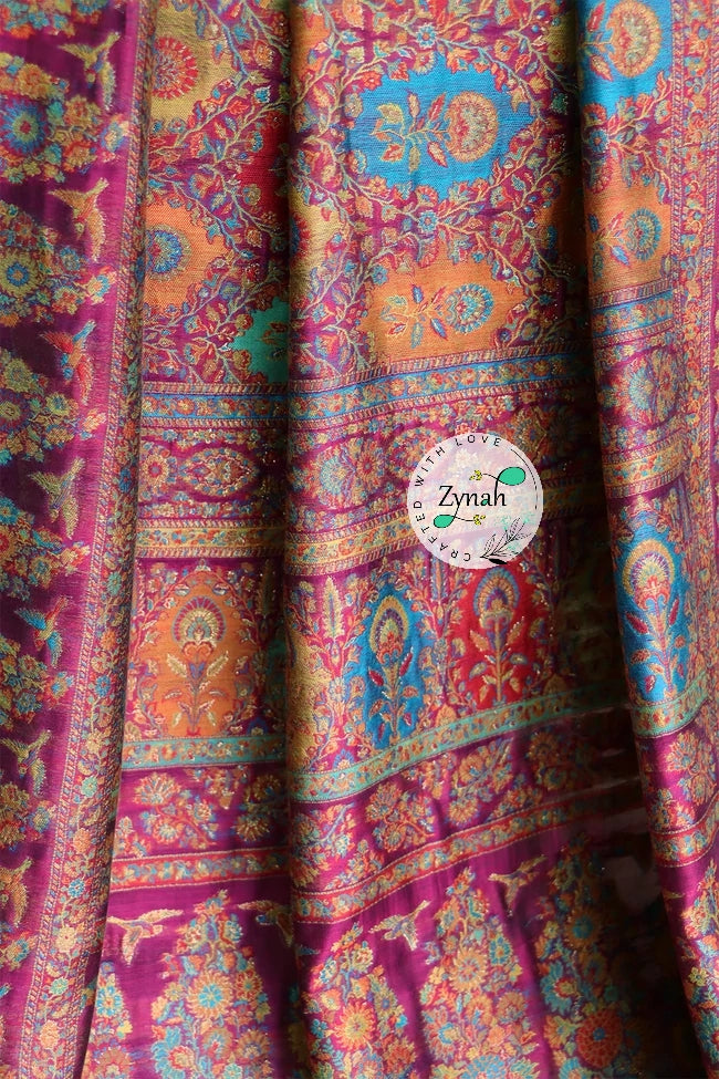 Zynah Pure Silk Kani Jamawar Saree with Grand Pallu & Border; Custom Stitched/Ready-made Blouse, Fall, Petticoat; Shipping available USA, Worldwide