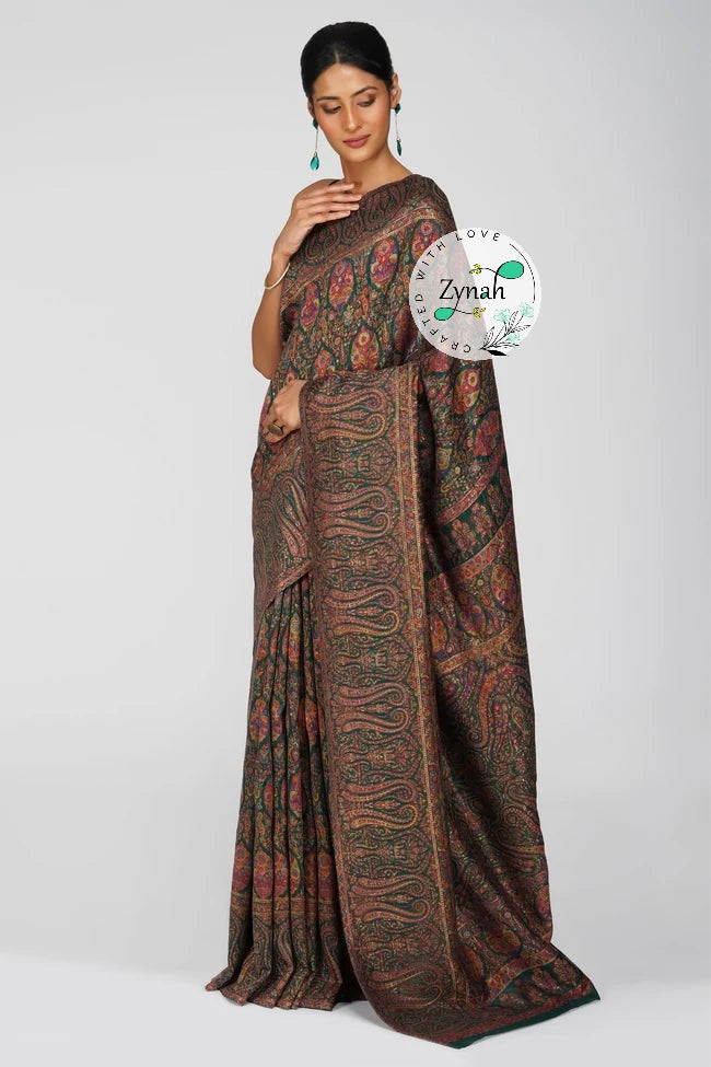 Zynah Pure Silk Kani Jamawar Saree with Grand Pallu & Border; Custom Stitched/Ready-made Blouse, Fall, Petticoat; Shipping available USA, Worldwide