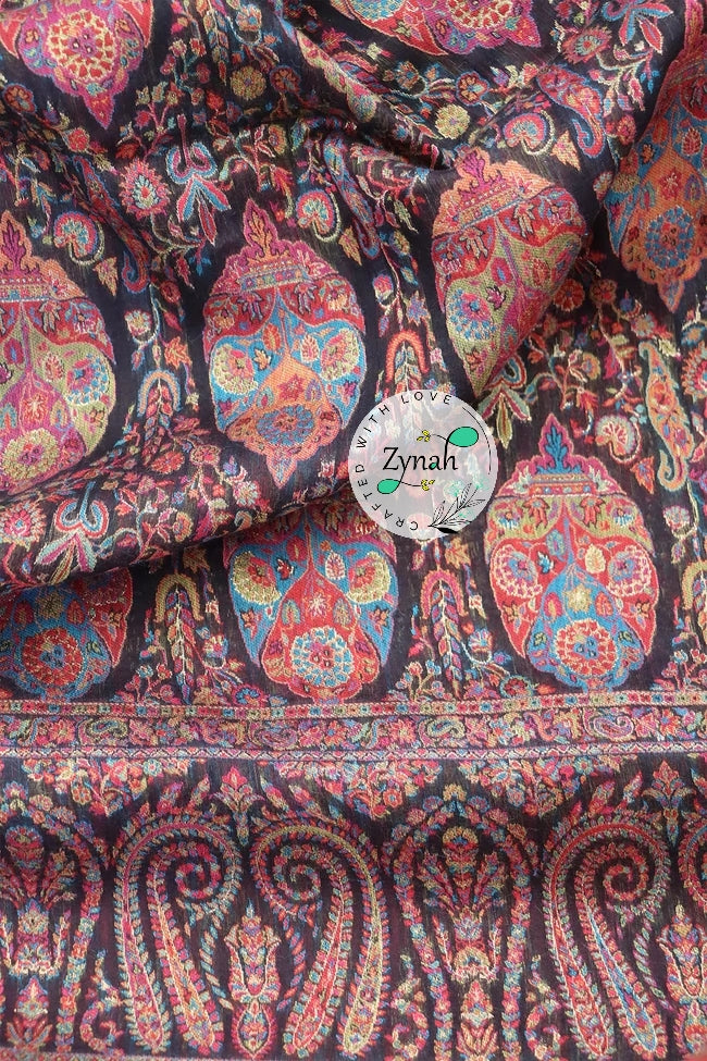 Zynah Pure Silk Kani Jamawar Saree with Grand Pallu & Border; Custom Stitched/Ready-made Blouse, Fall, Petticoat; Shipping available USA, Worldwide