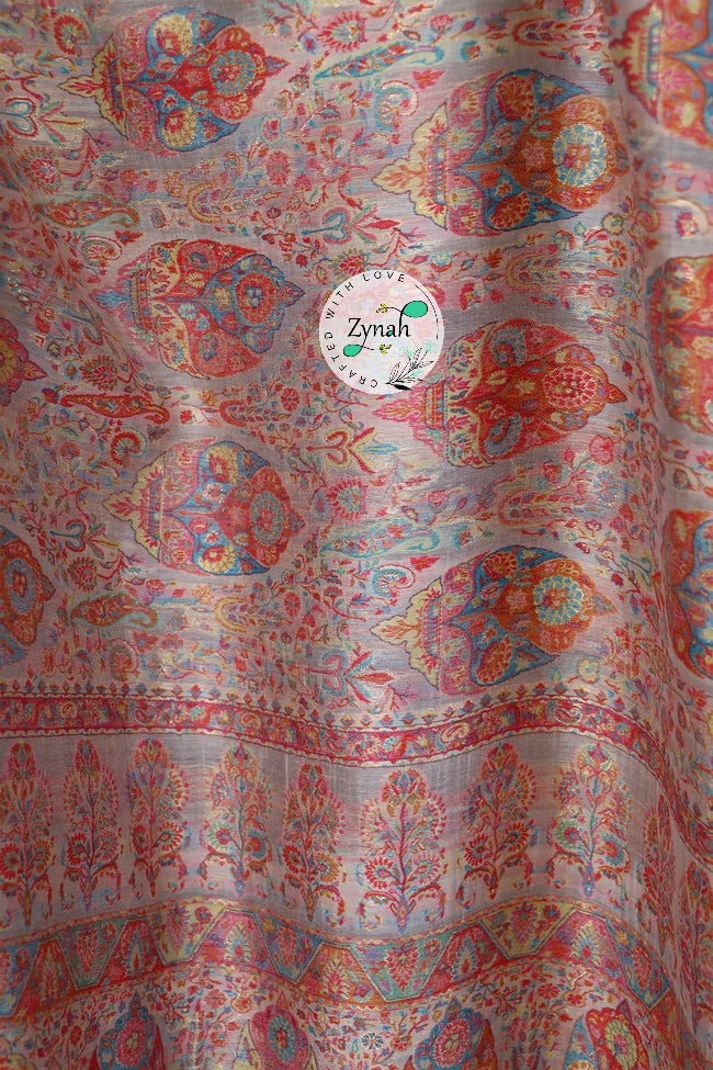 Zynah Pure Silk Kani Jamawar Saree with Grand Pallu & Border; Custom Stitched/Ready-made Blouse, Fall, Petticoat; Shipping available USA, Worldwide