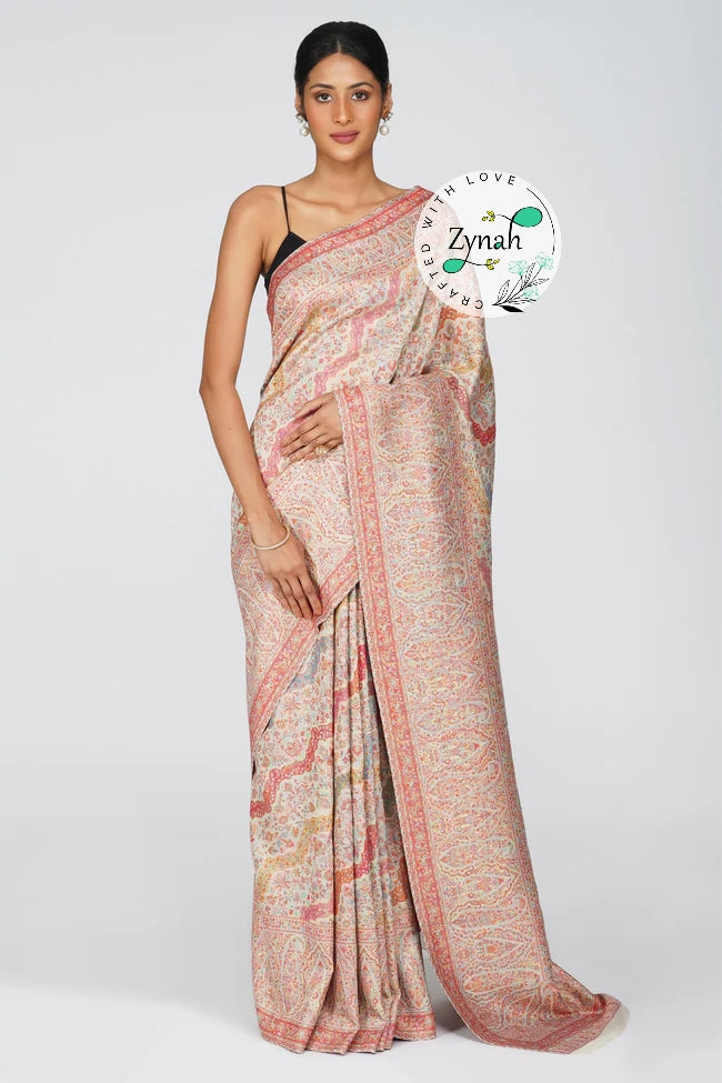 Zynah Pure Silk Kani Jamawar Saree with Grand Pallu & Border; Custom Stitched/Ready-made Blouse, Fall, Petticoat; Shipping available USA, Worldwide