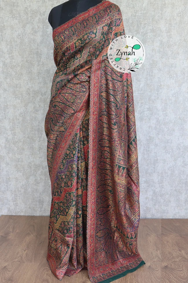 Zynah Pure Silk Kani Jamawar Saree with Grand Pallu & Border; Custom Stitched/Ready-made Blouse, Fall, Petticoat; Shipping available USA, Worldwide