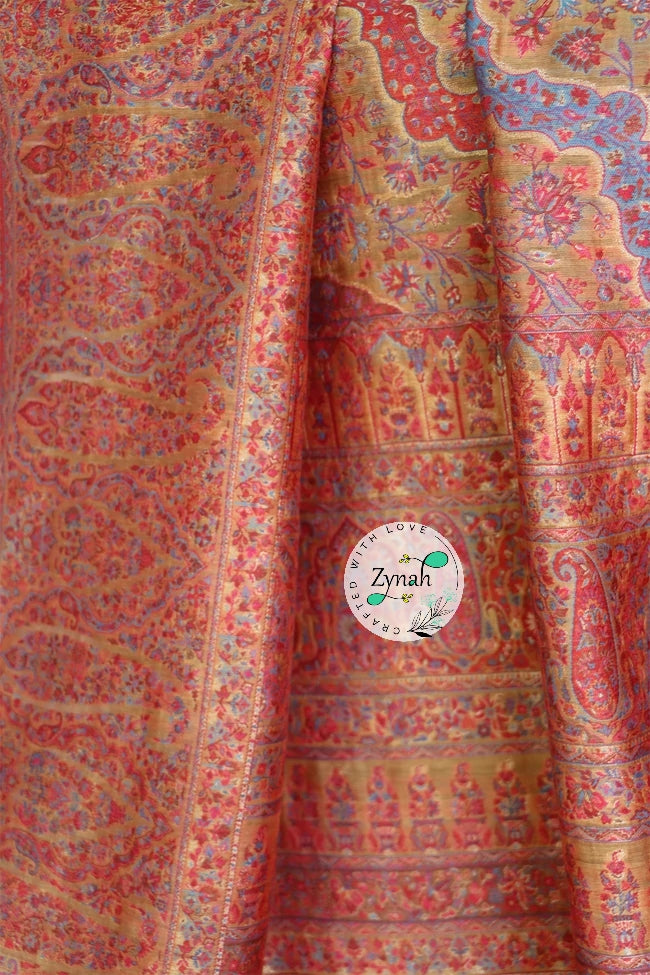 Zynah Pure Silk Kani Jamawar Saree with Grand Pallu & Border; Custom Stitched/Ready-made Blouse, Fall, Petticoat; Shipping available USA, Worldwide