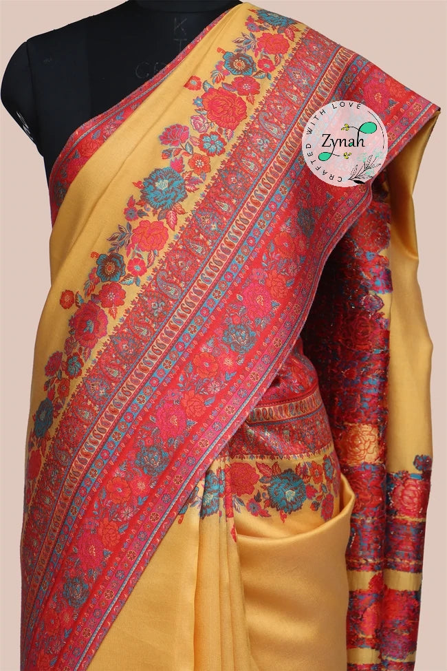 Zynah Pure Silk Kani Jamawar Saree with Grand Pallu & Border; Custom Stitched/Ready-made Blouse, Fall, Petticoat; Shipping available USA, Worldwide