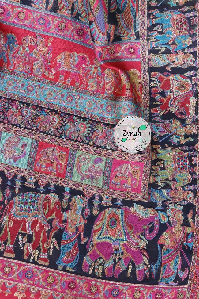 Zynah Pure Silk Kani Jamawar Saree with Butis Body, Grand Pallu & Border; Custom Stitched/Ready-made Blouse, Fall, Petticoat; Shipping available USA, Worldwide