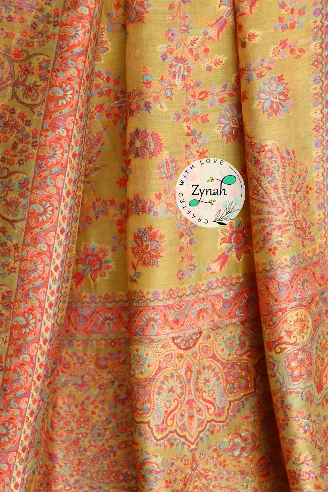 Zynah Pure Silk Kani Jamawar Saree with Grand Pallu & Border; Custom Stitched/Ready-made Blouse, Fall, Petticoat; Shipping available USA, Worldwide