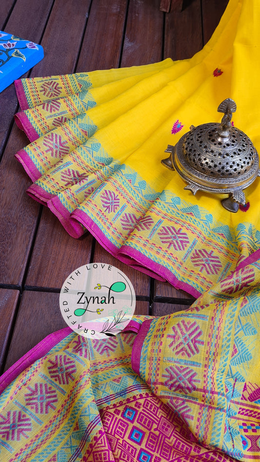 Zynah Pure Organic Khadi(140c) Jamdhani Saree; Custom Stitched/Ready-made Blouse, Fall, Petticoat; Shipping available USA, Worldwide