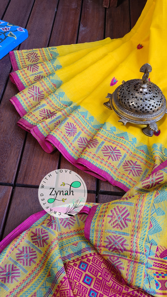 Zynah Pure Organic Khadi(140c) Jamdhani Saree; Custom Stitched/Ready-made Blouse, Fall, Petticoat; Shipping available USA, Worldwide