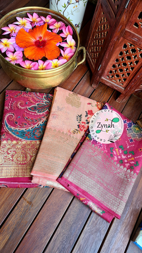 Zynah Pure Tussar Banarasi Silk Saree; Custom Stitched/Ready-made Blouse, Fall, Petticoat; Shipping available USA, Worldwide