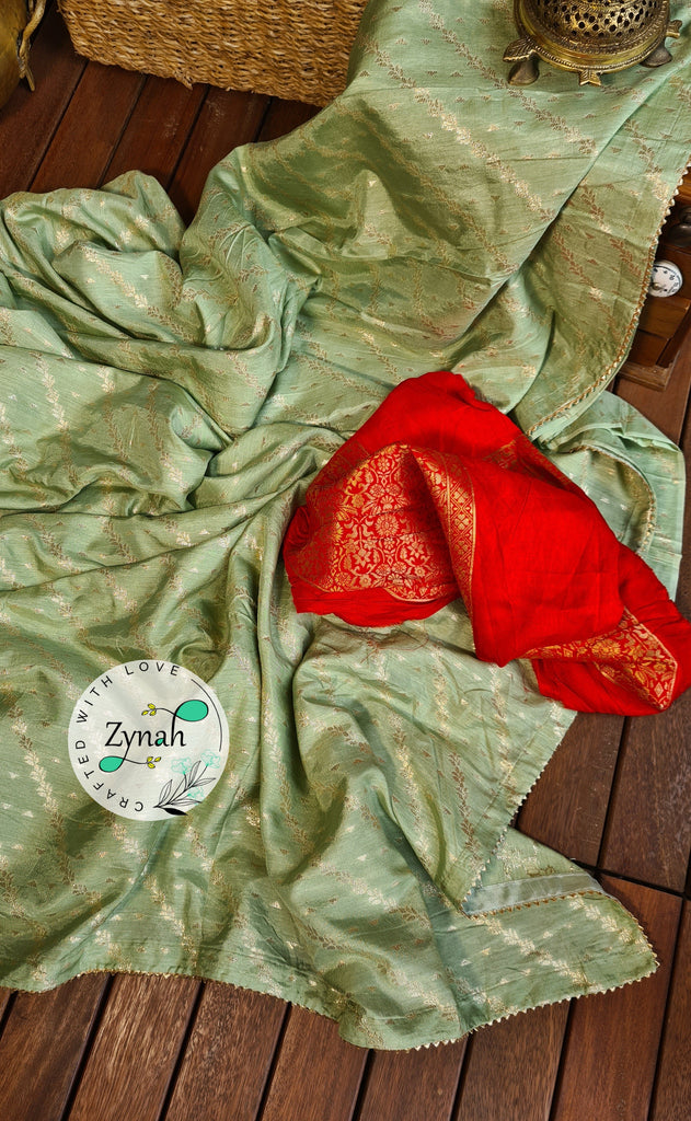 Zynah Pure Munga Silk Saree with Diagonal Stripes, Lehariya Style Weaving & Lace Border; Custom Stitched/Ready-made Blouse, Fall, Petticoat; Shipping available USA, Worldwide
