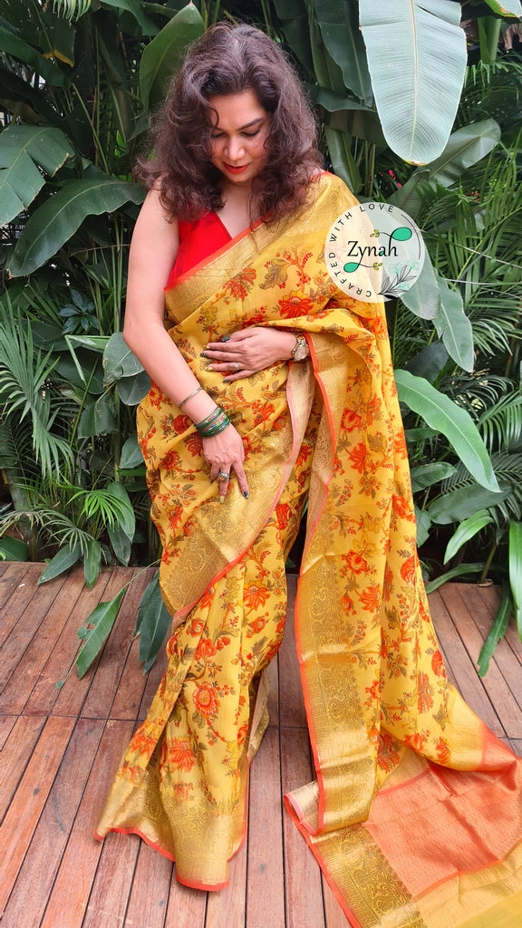 Zynah Pure Tussar Banarasi Silk Saree; Custom Stitched/Ready-made Blouse, Fall, Petticoat; Shipping available USA, Worldwide