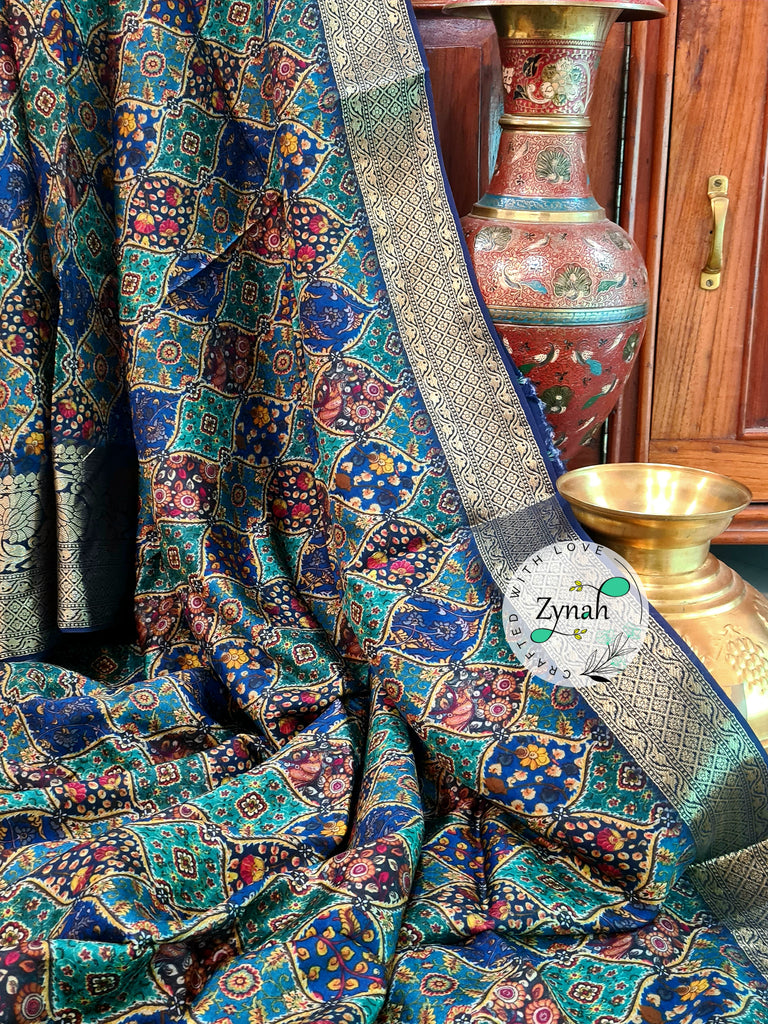 Zynah Pure Munga Silk Saree with Trendy prints & Zari Weave Border; Custom Stitched/Ready-made Blouse, Fall, Petticoat; Shipping available USA, Worldwide