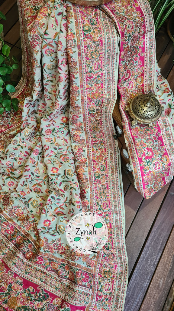 Zynah Pure Kani Silk Cotton Saree with Grand Pallu; Custom Stitched/Ready-made Blouse, Fall, Petticoat; Shipping available USA, Worldwide