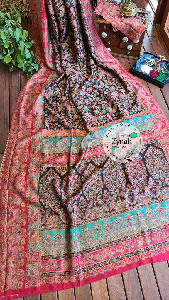 Zynah Pure Kani Silk Saree with Grand Pallu; Custom Stitched/Ready-made Blouse, Fall, Petticoat; Shipping available USA, Worldwide