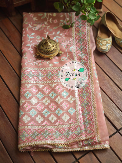 Zynah Pure Organza Silk Saree with Gotapatti Lace, Foil & Thread Embroidery Work; Custom Stitched/Ready-made Blouse, Fall, Petticoat; Shipping available USA, Worldwide Zynah Pure Organza Silk Saree with Gotapatti Lace, Foil & Thread Embroidery Work; Custom Stitched/Ready-made Blouse, Fall, Petticoat; Shipping available USA, Worldwide