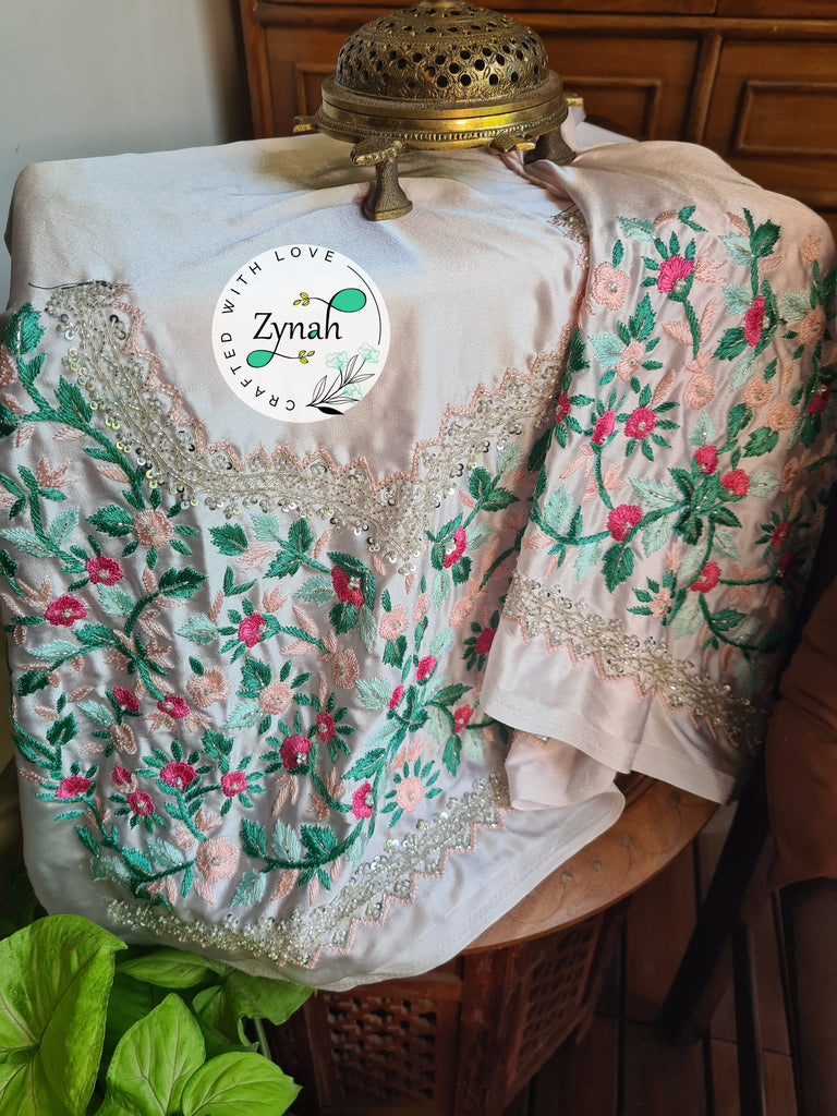 Zynah Light Pink Color Pure Organza Silk Saree with Sequence, Pearls & Cut-dana Work; Custom Stitched/Ready-made Blouse, Fall, Petticoat; Shipping available USA, Worldwide