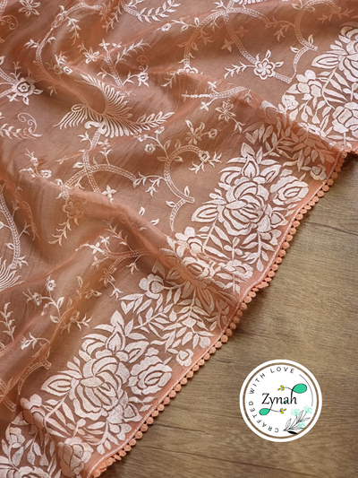 Zynah Orange Color Pure Organza Silk Saree with Parsi Gara Inspired Embroidery & Crochet Lace; Custom Stitched/Ready-made Blouse, Fall, Petticoat; Shipping available USA, Worldwide Zynah Orange Color Pure Organza Silk Saree with Parsi Gara Inspired Embroidery & Crochet Lace; Custom Stitched/Ready-made Blouse, Fall, Petticoat; Shipping available USA, Worldwide