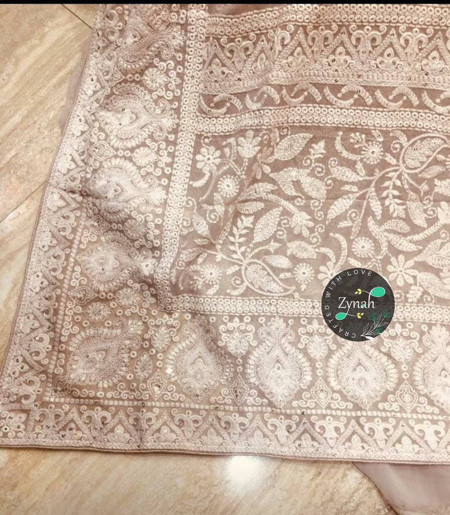 Zynah Pure Georgette Saree with Chikankari & Sequence work; Custom Stitched/Ready-made Blouse, Fall, Petticoat; Shipping available USA, Worldwide