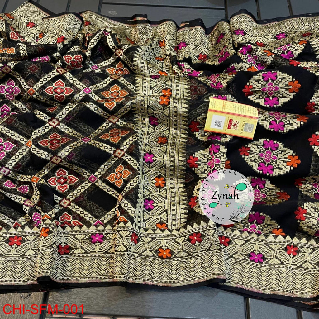 Zynah Pure Khaddi Georgette Meenakari Saree with Golden Zari Weave; Custom Stitched/Ready-made Blouse, Fall, Petticoat; Shipping available USA, Worldwide