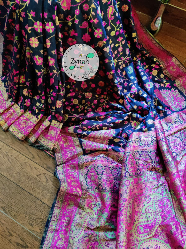 Zynah Pure Kani Silk Cotton Saree with Grand Pallu & Jaal woven body; Custom Stitched/Ready-made Blouse, Fall, Petticoat; Shipping available USA, Worldwide