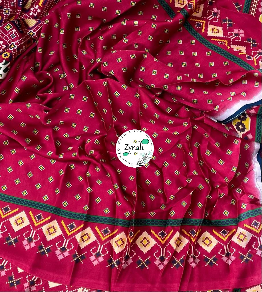 Zynah Pure Gajji Silk Patan Patola Saree with Tissue Zari Pallu; Custom Stitched/Ready-made Blouse, Fall, Petticoat; Shipping available USA, Worldwide