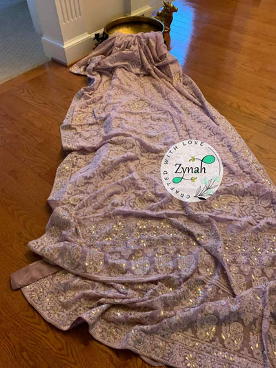 Zynah Pure Georgette Saree with Chikankari & Gotapatti Cut-work; Custom Stitched/Ready-made Blouse, Fall, Petticoat; Shipping available USA, Worldwide