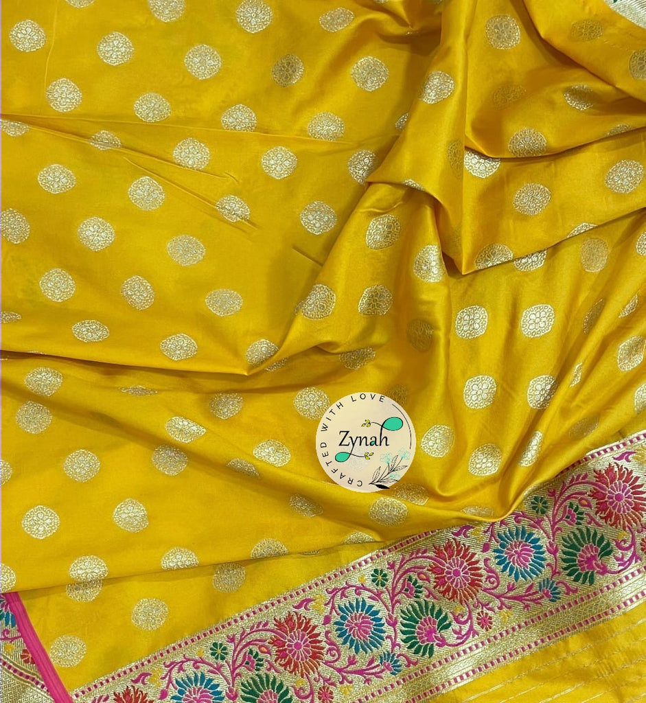 Zynah Pure Banarasi Soft Silk Meenakari Saree; Custom Stitched/Ready-made Blouse, Fall, Petticoat; Shipping available USA, Worldwide