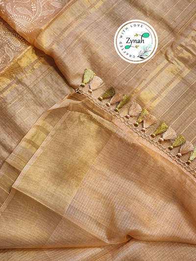 Zynah Orange Color Pure Tussar Kota Silk Saree with Heavy Chikankari Embroidery With Double Ghiccha Pallu and Heavy Tassels; Custom Stitched/Ready-made Blouse, Fall, Petticoat; Shipping available USA, Worldwide Zynah Orange Color Pure Tussar Kota Silk Saree with Heavy Chikankari Embroidery With Double Ghiccha Pallu and Heavy Tassels; Custom Stitched/Ready-made Blouse, Fall, Petticoat; Shipping available USA, Worldwide