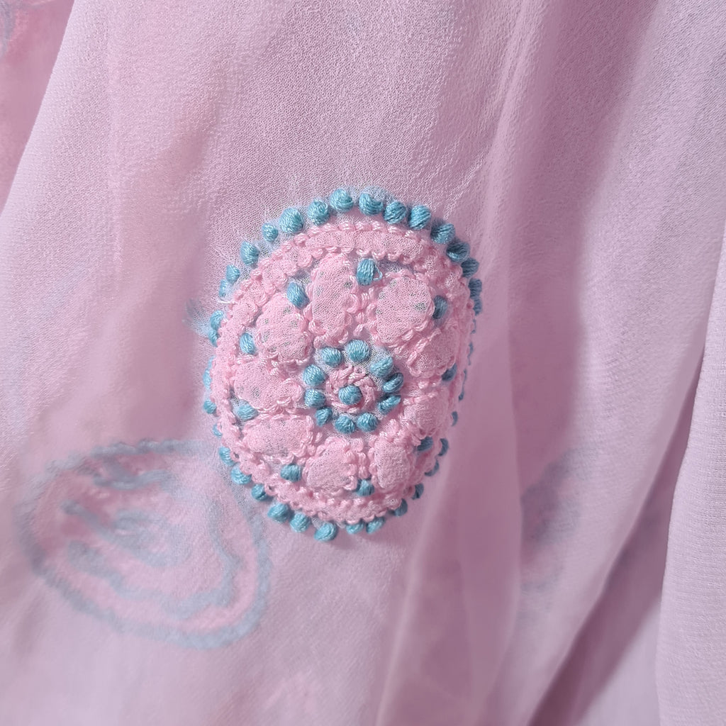 Zynah Powder Pink Georgette Lucknowi Hand embroidered Chikankari Saree; Custom Stitched/Ready-made Blouse, Fall, Petticoat; Shipping available USA, Worldwide