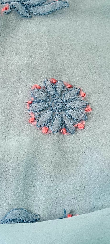 Zynah Sky blue colored Georgette Lucknowi Hand embroidered Chikankari Saree ;Custom stitched/ readymade blouse,fall,petticoat,available in USA