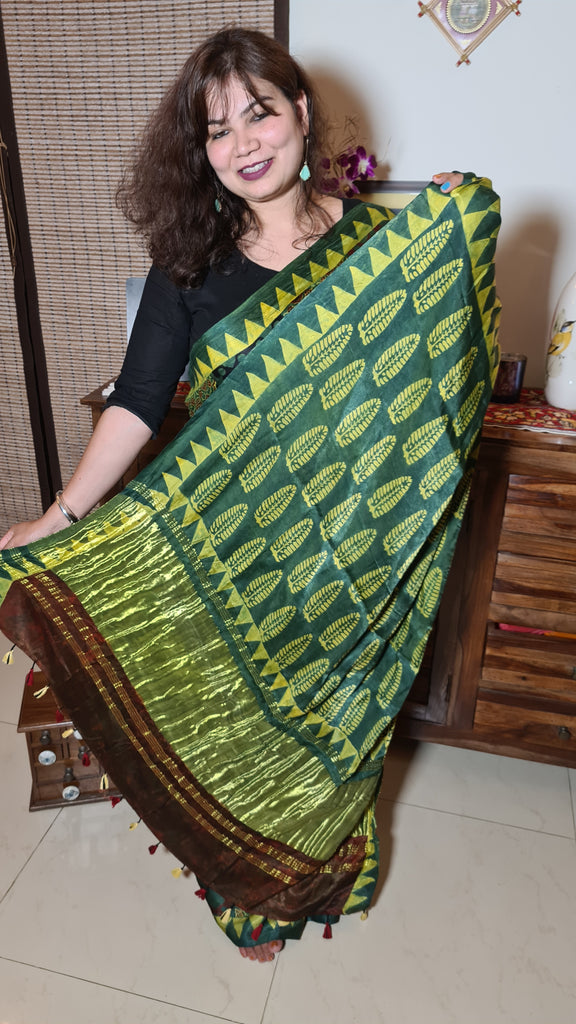 Zynah Pure Modal Silk Ajrakh Saree with Handblock Prints; Custom Stitched/Ready-made Blouse, Fall, Petticoat; Shipping available USA, Worldwide