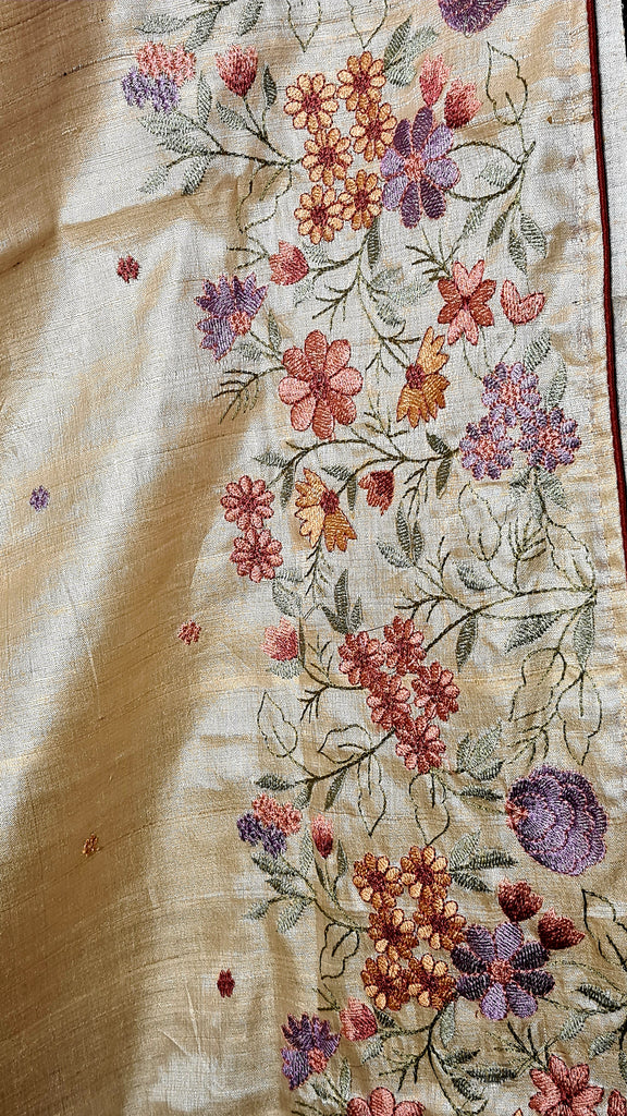 Zynah Pure Tussar Silk Embroidered Saree with Pure Satin Silk Bandhani Blouse; Custom Stitched/Ready-made Blouse, Fall, Petticoat; Shipping available USA, Worldwide