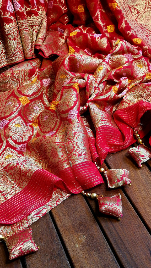 Zynah Pure Khaddi Georgette Saree with Jaal Zari Weave Inspired from Tanishq Jewellery; Custom Stitched/Ready-made Blouse, Fall, Petticoat; Shipping available USA, Worldwide