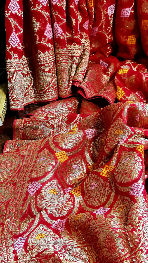 Zynah Pure Khaddi Georgette Saree with Jaal Zari Weave Inspired from Tanishq Jewellery; Custom Stitched/Ready-made Blouse, Fall, Petticoat; Shipping available USA, Worldwide